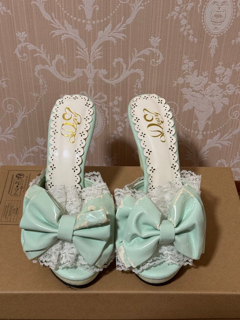 夢展望 Deary ミントグリーン　ハートヒール ミュールサンダル