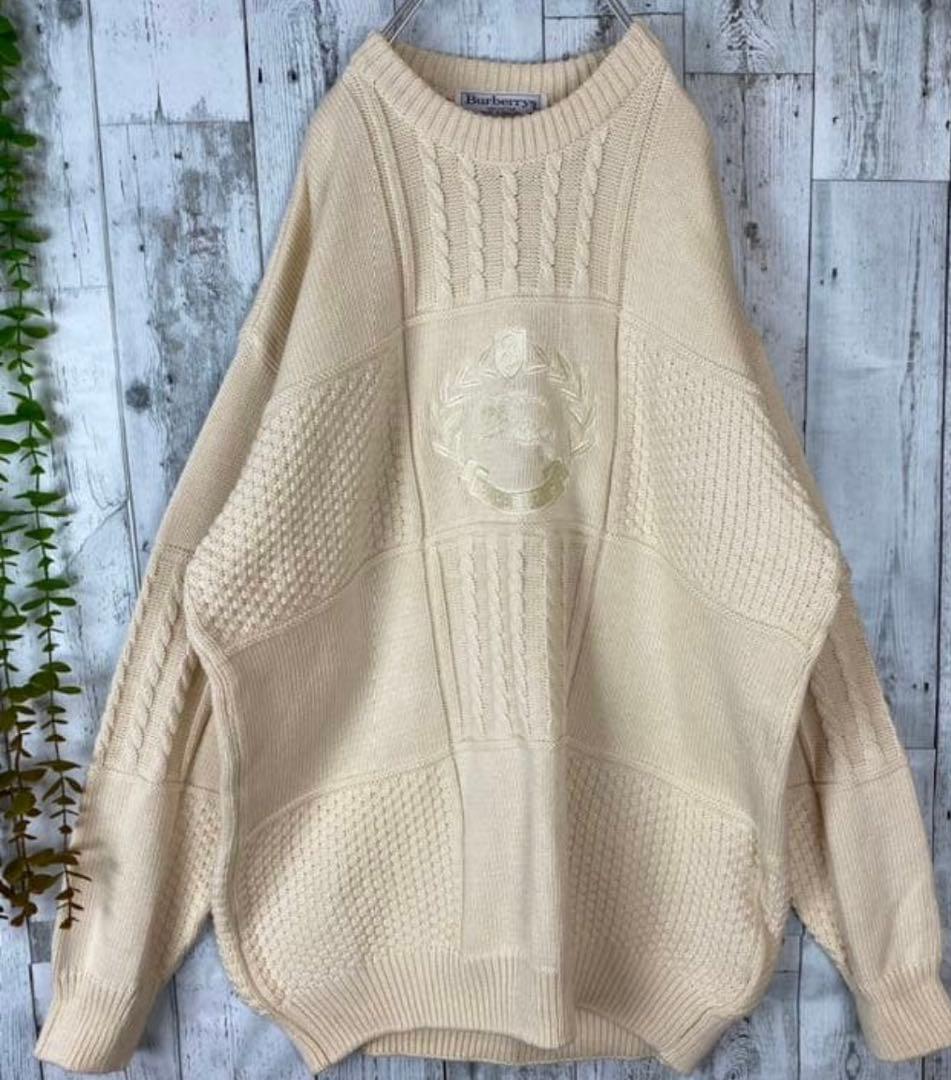 超激レア　Burberry's コットンニット　イギリス製　編み込み　刺繍ロゴ