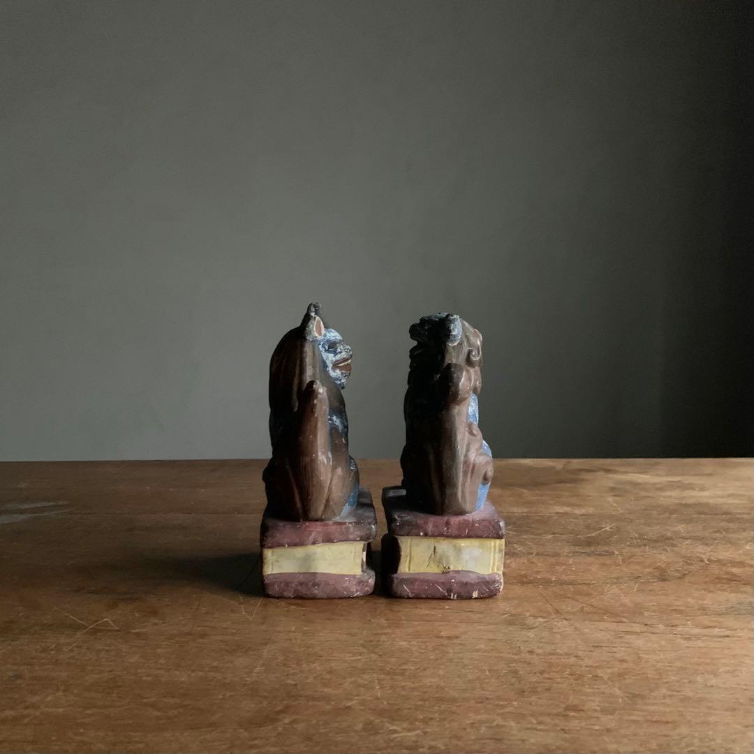 獅子と狛犬 陶人形 古美術 古道具 アンティーク 獅子 狛犬