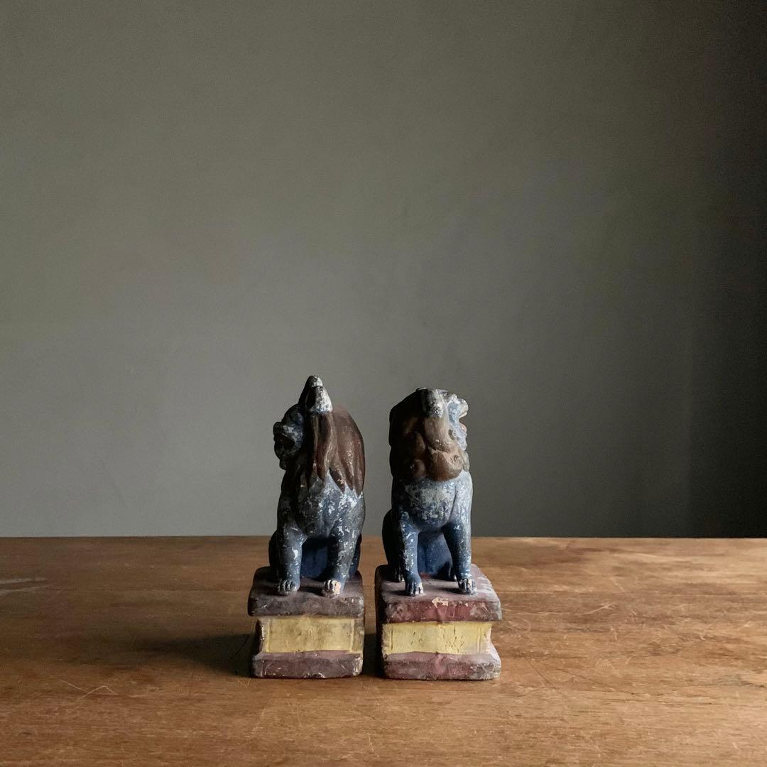 獅子と狛犬 陶人形 古美術 古道具 アンティーク 獅子 狛犬