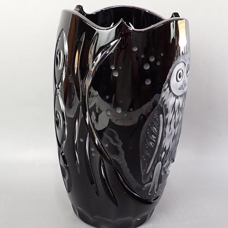 RU-5232　マイセン　クリスタル　フクロウ彫刻　大花瓶　約25㎝