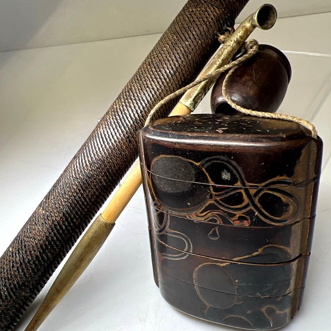 江戸時代　木製印籠、タバコ入　123g 東Y7-1204☆2Fタサオ