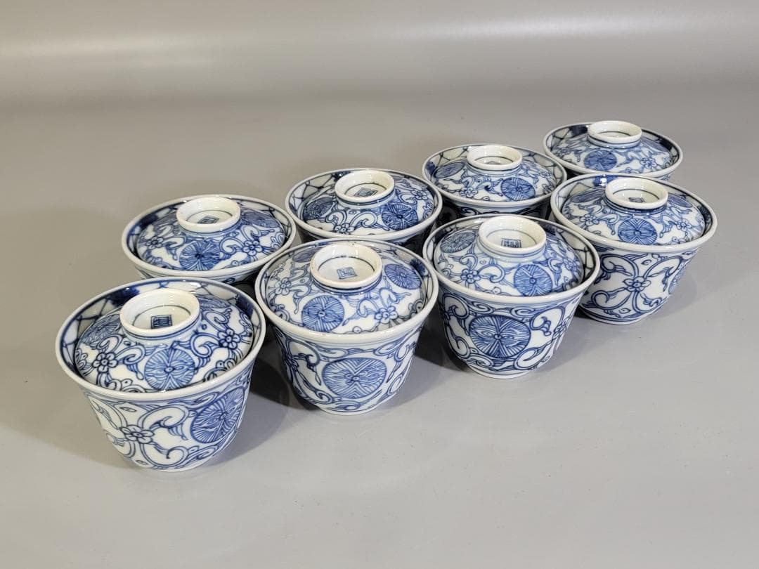 中国 染付 蓋碗 大明成化年製 八客