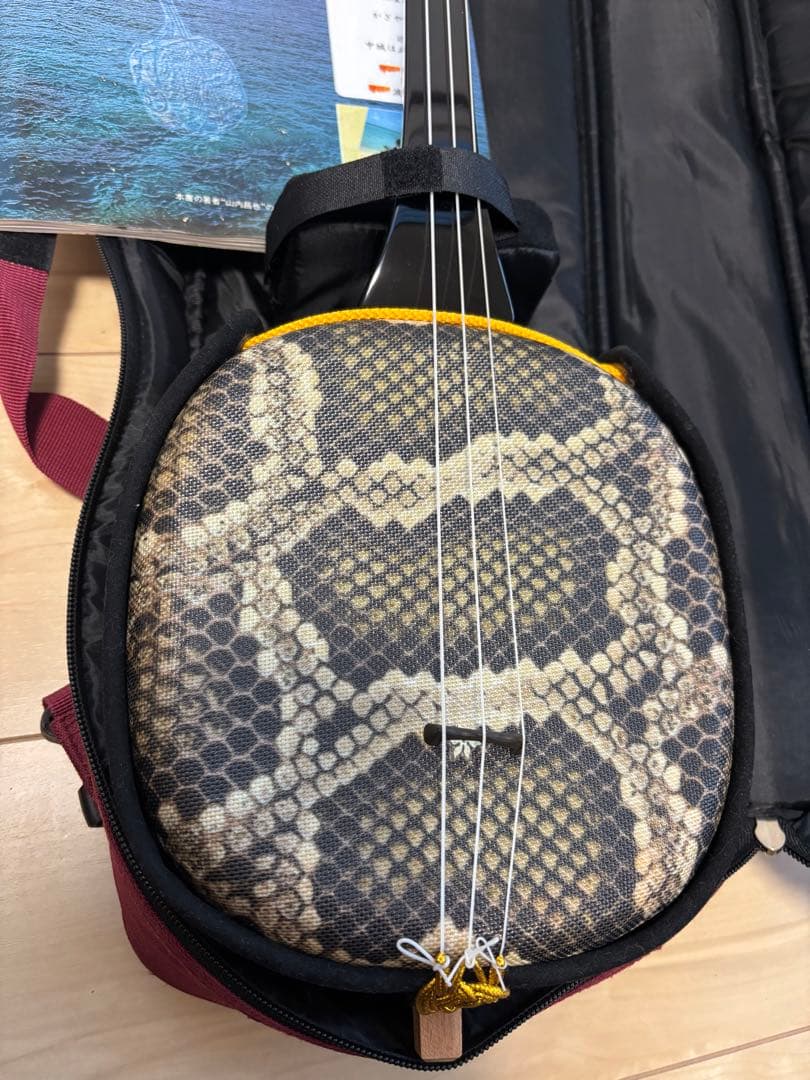 ヘビ柄 三線 本体 教本付き