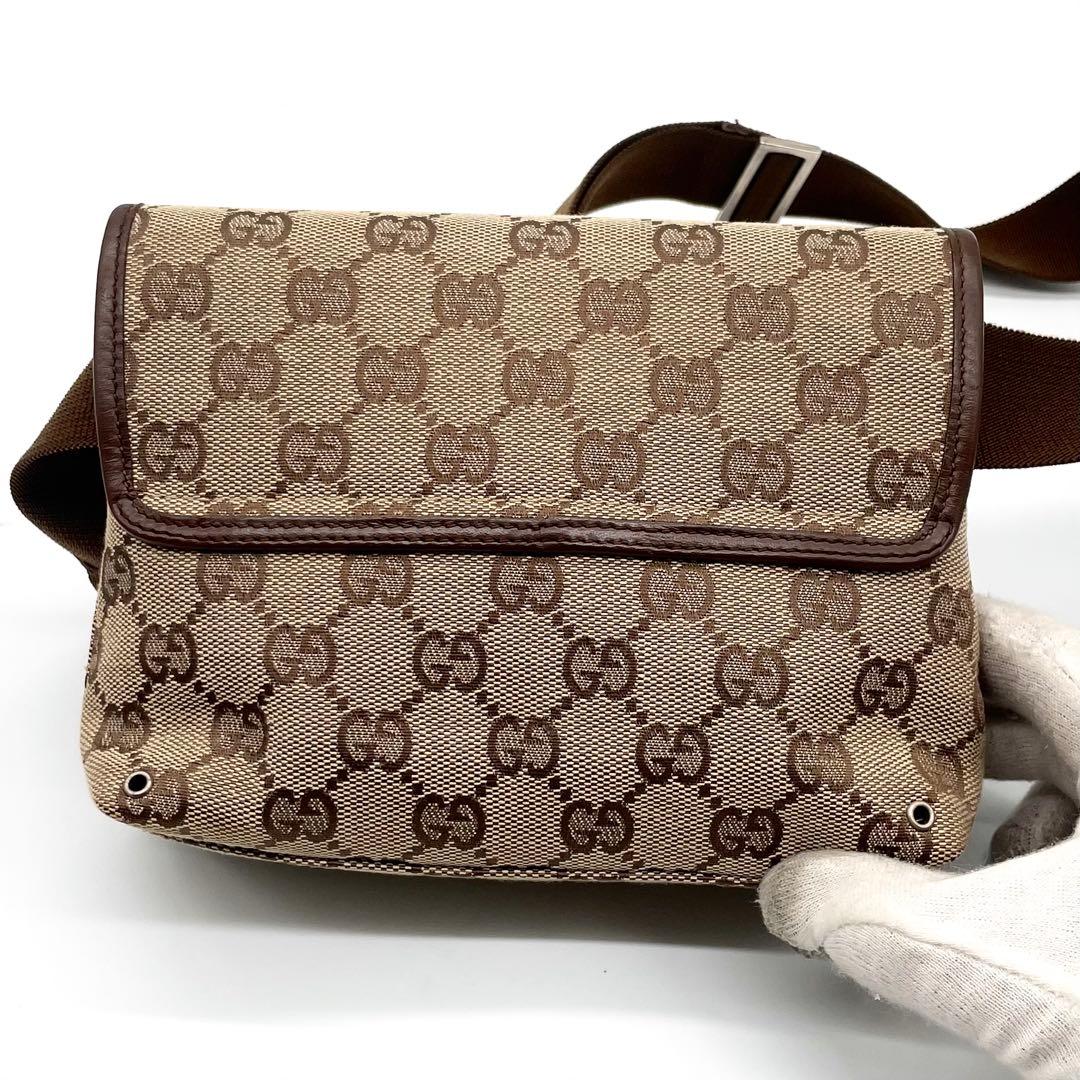 極美品✨グッチ ボディバッグ GG キャンバス ジャッキー ベージュ ブラウン