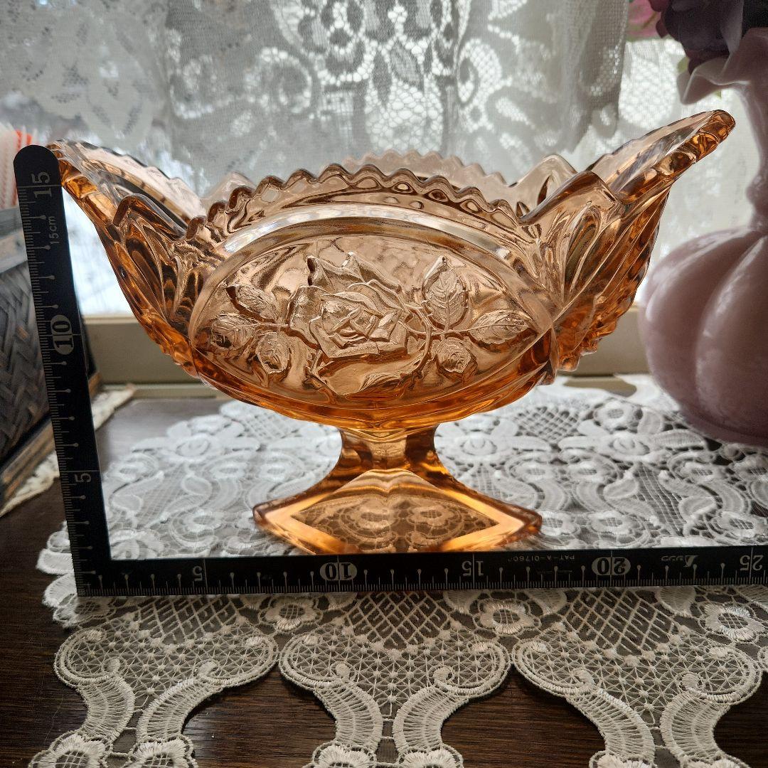 ピンクアンバー　薔薇のコンポート　フラワーベース