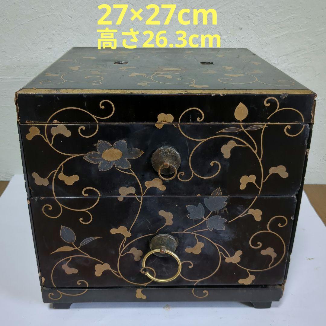 漆鏡箱　鉄線紋様　漆塗り小引き出し　レトロ