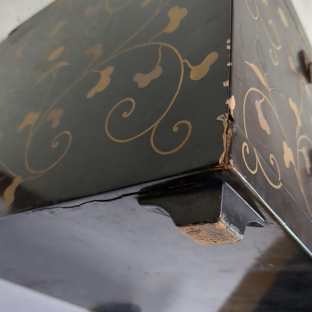 漆鏡箱　鉄線紋様　漆塗り小引き出し　レトロ