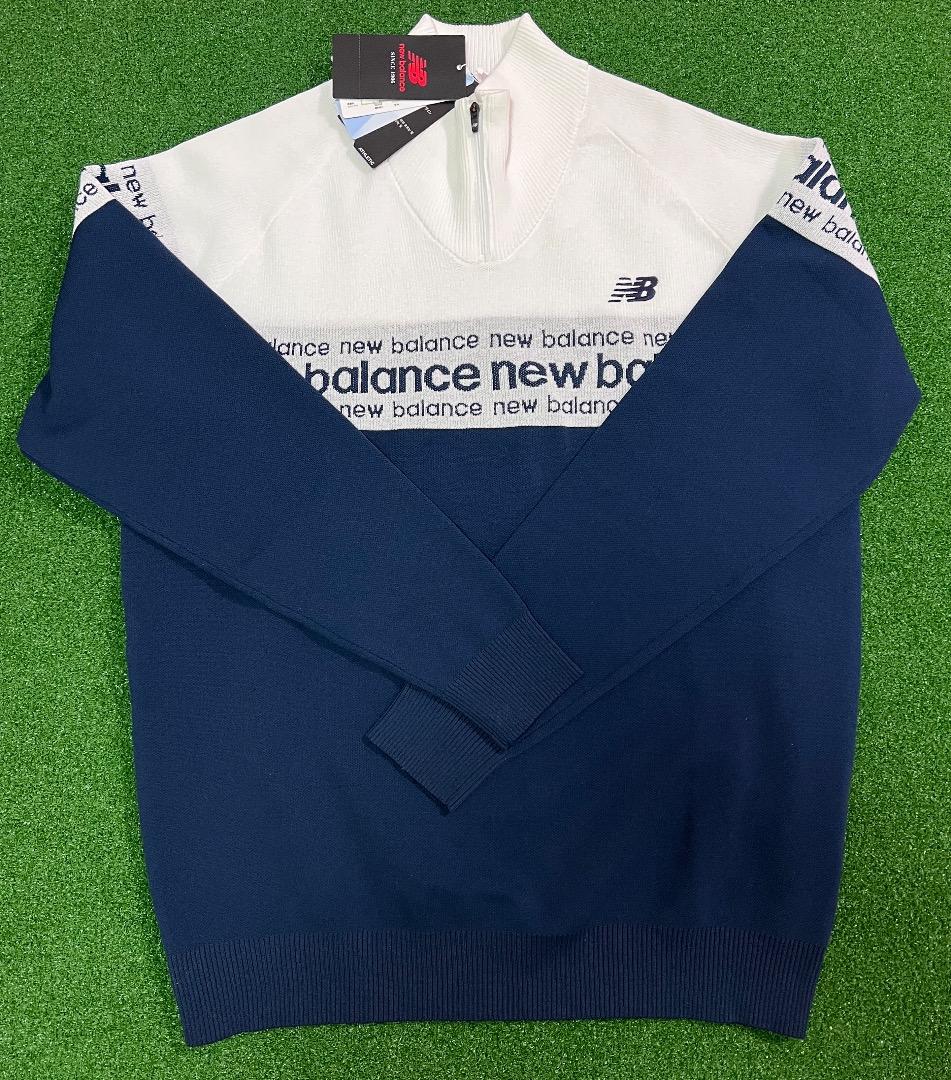 NewBalance ロゴライン軽量ハーフジップ スタンド ニット プルオーバー