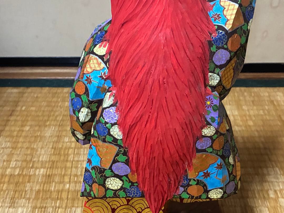 木製 木彫り 彫刻 【池田 秀鳳】伝統的 歌舞伎 赤い髪 人形 在印 共箱