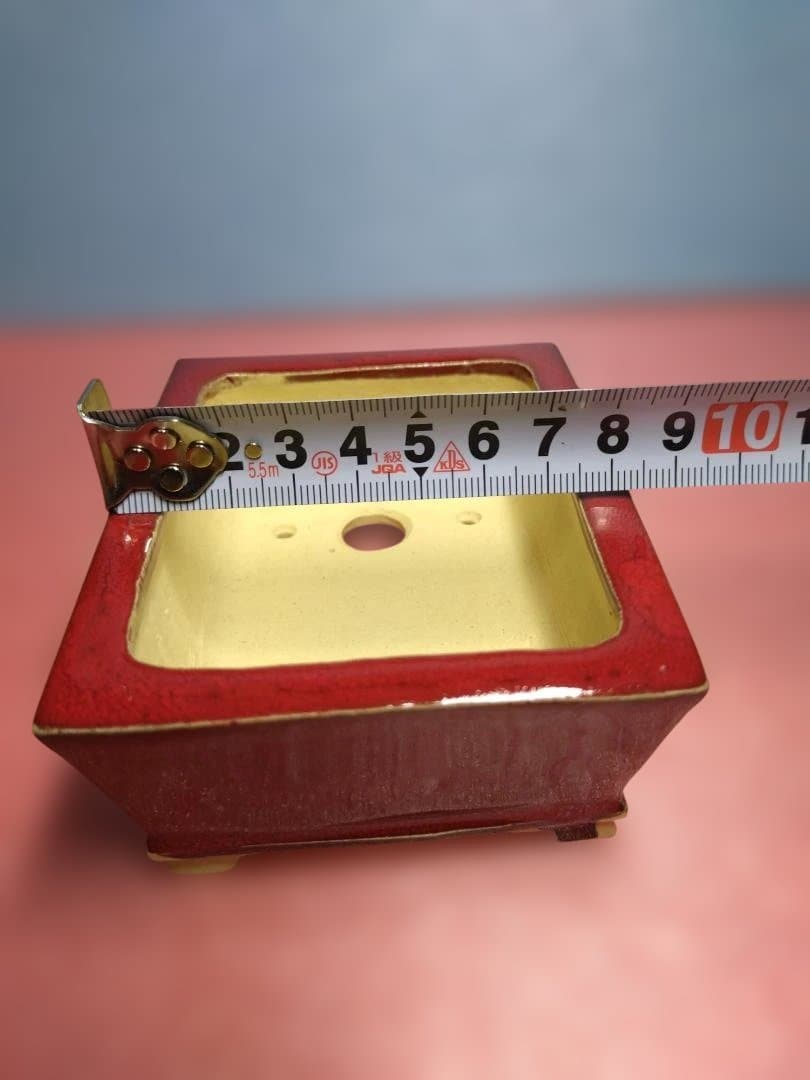 赤い漆器 水指 四角形盆栽鉢