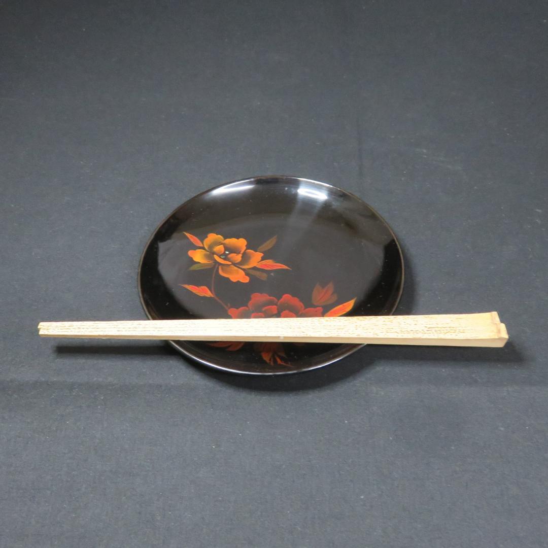 菓子盆 銘々皿 螺鈿 箸 木箱 共箱 漆器 花文様