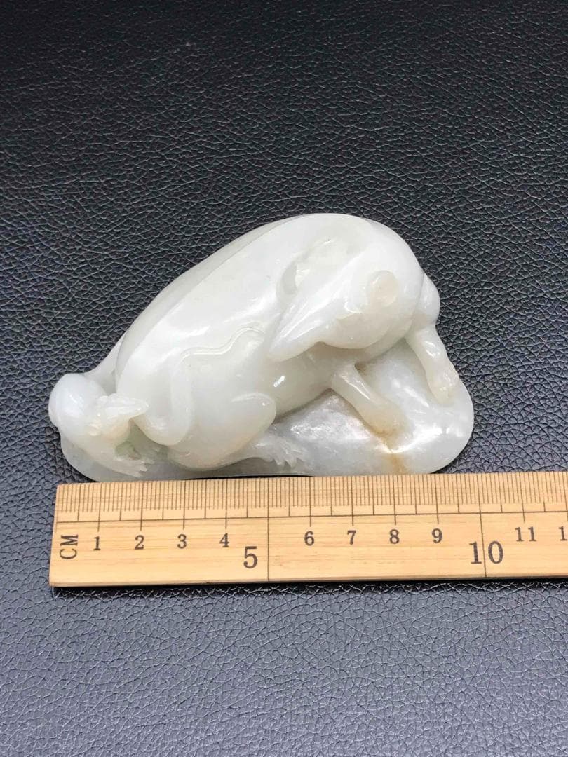 清時代　和田玉　瑞鼠　和田白玉彫り　古玉石　時代物　賞物　中国古美術(F-32)