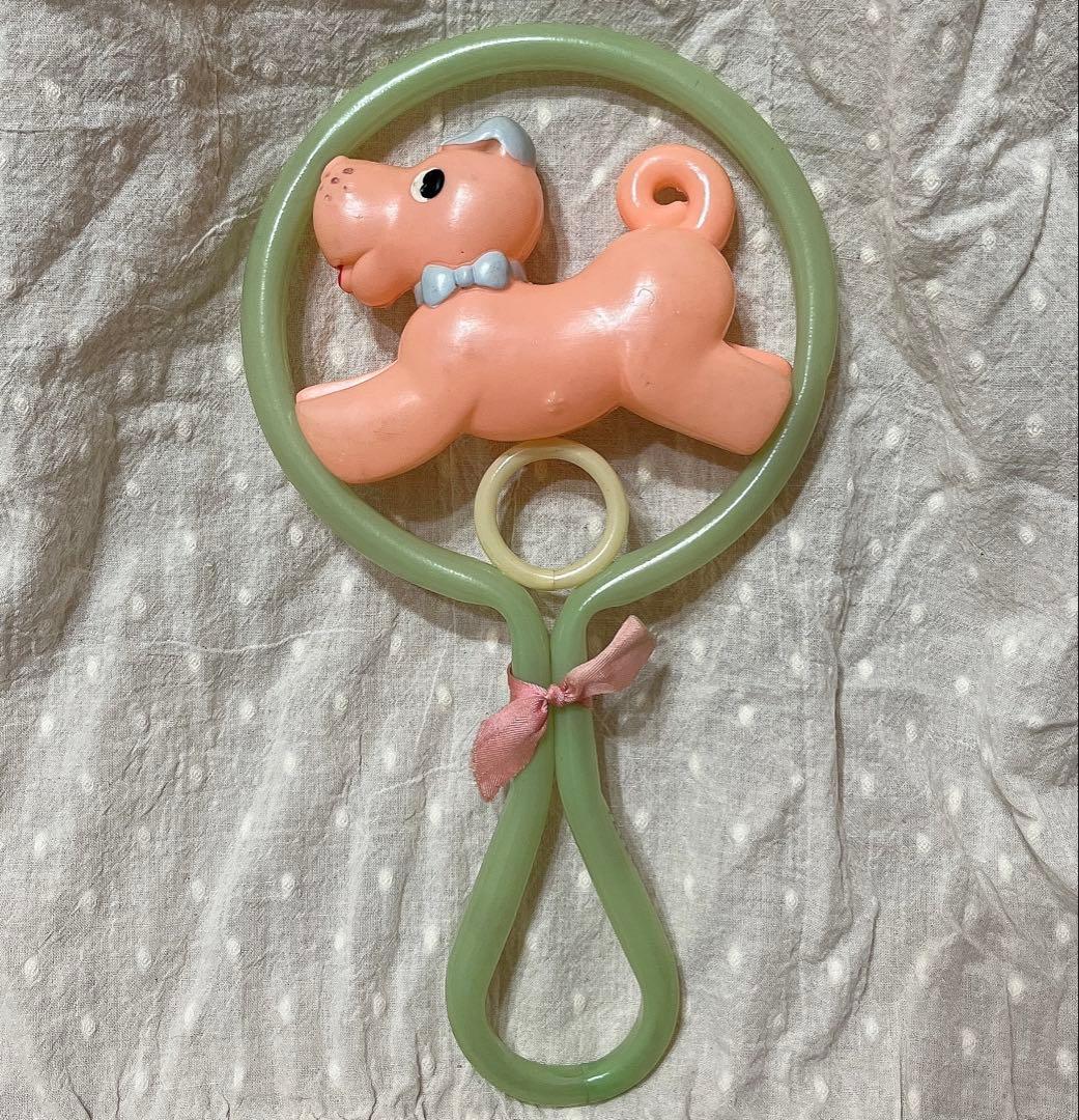 希少　オキュパイドジャパン　レトロ　セルロイド　ガラガラ　赤ちゃん　いぬ　犬