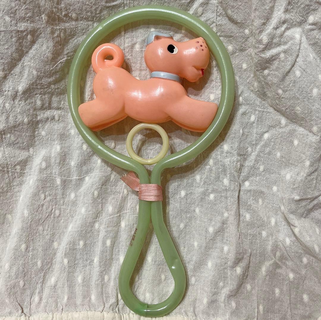 希少　オキュパイドジャパン　レトロ　セルロイド　ガラガラ　赤ちゃん　いぬ　犬