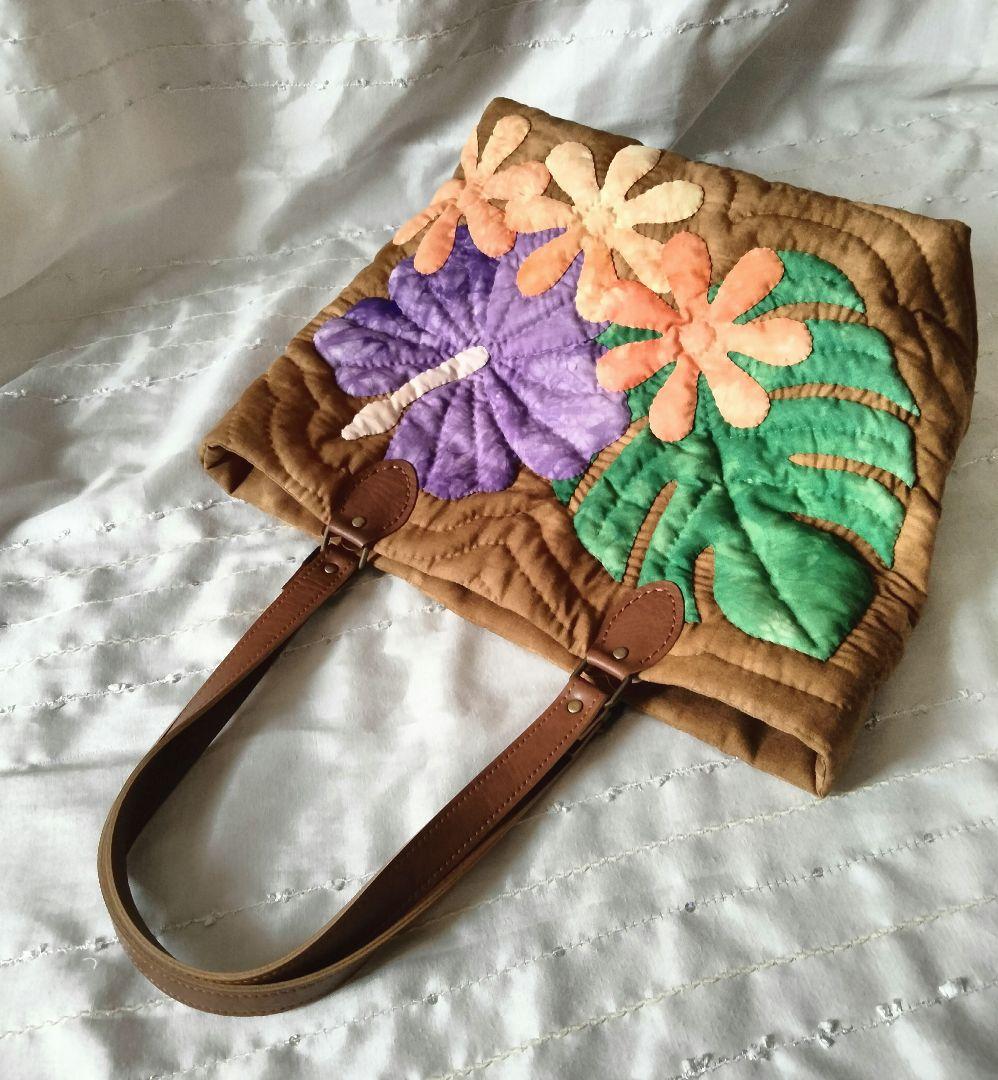 お値下げ ☆262.ハワイアンキルト・バッグ・ハイビスカス＆ティアレ＆モンステラ