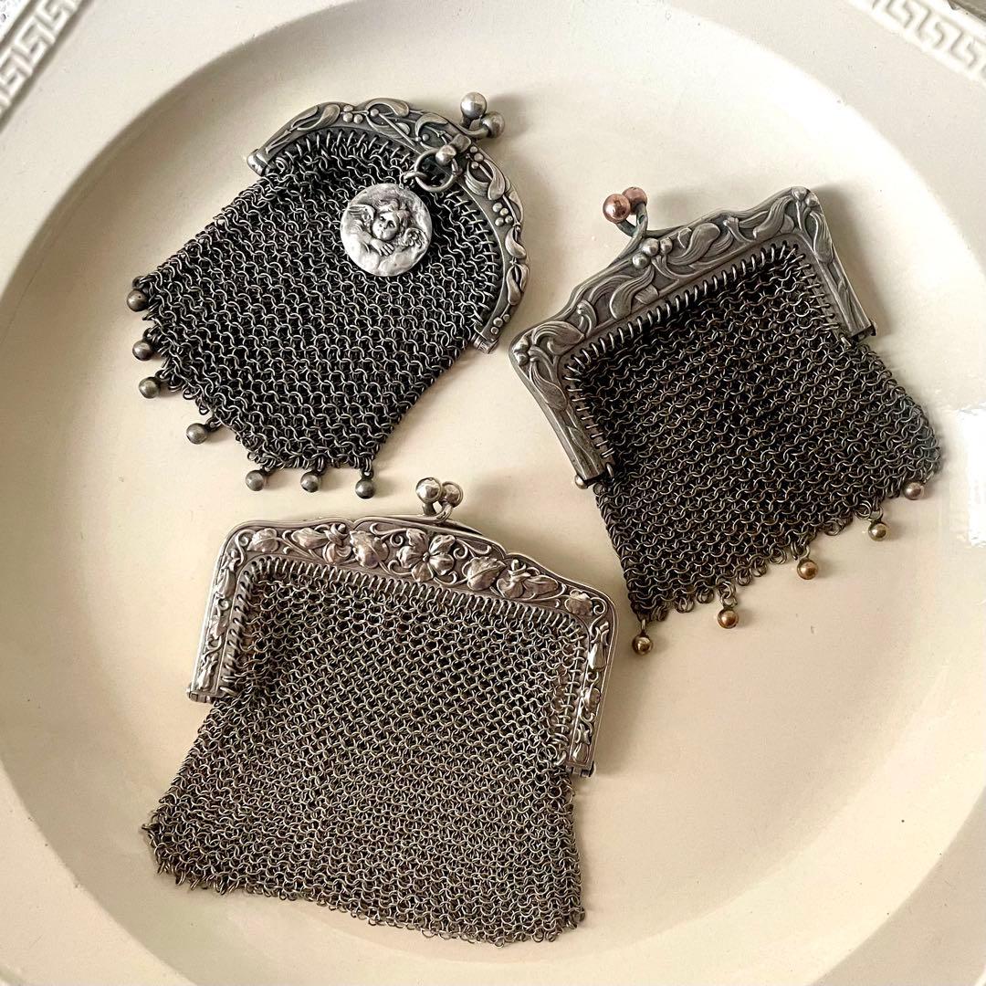 純銀製天使付きシルバーヤドリギモチーフパース仕切りありフランスアンティーク