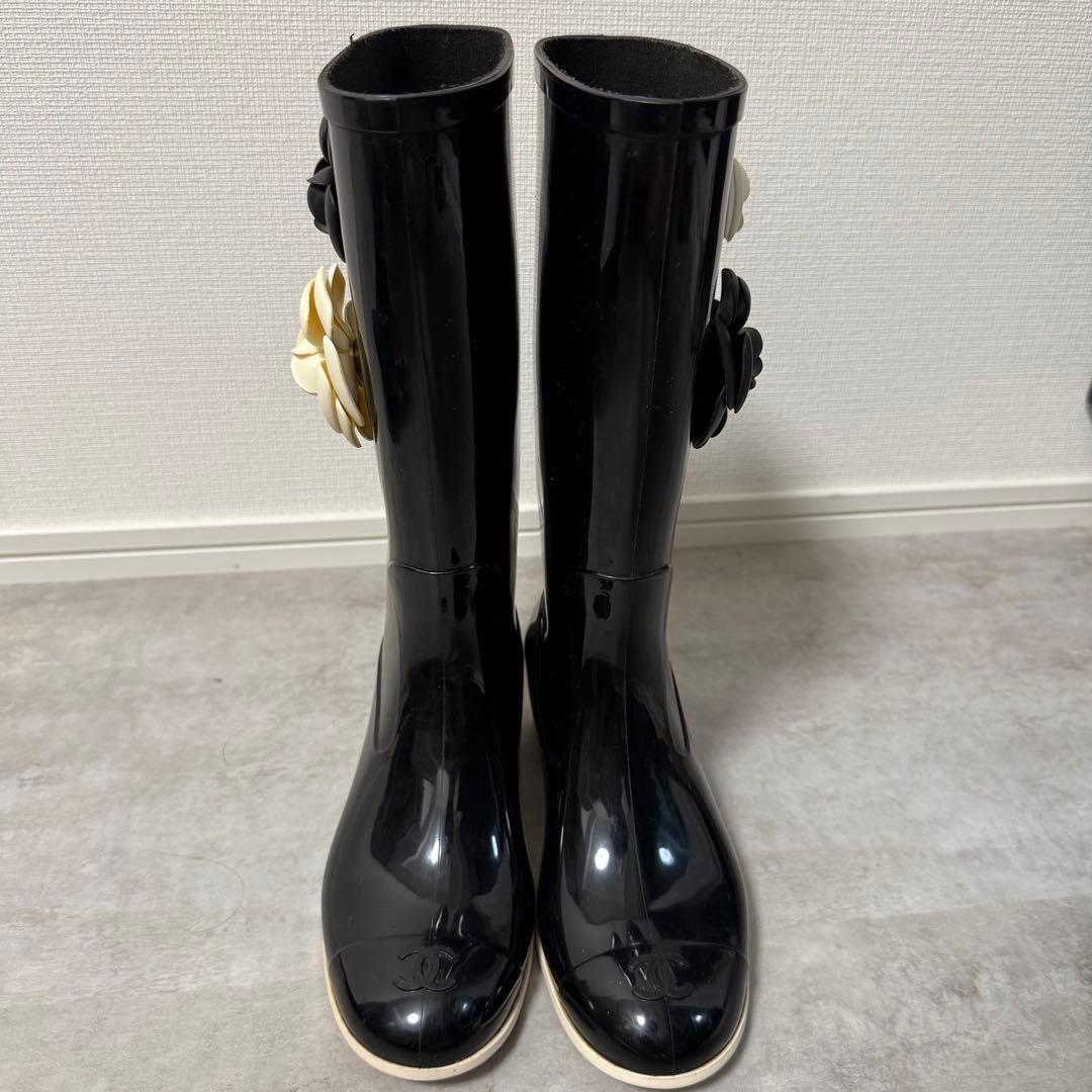 シャネル レインブーツ カメリア 35 23cm ブラック ココマーク