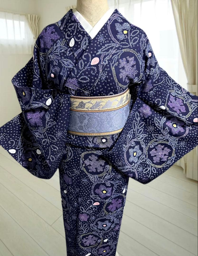 2点セット❣️新品美品✨トールサイズ✨有松鳴海絞り浴衣　藍染に紫