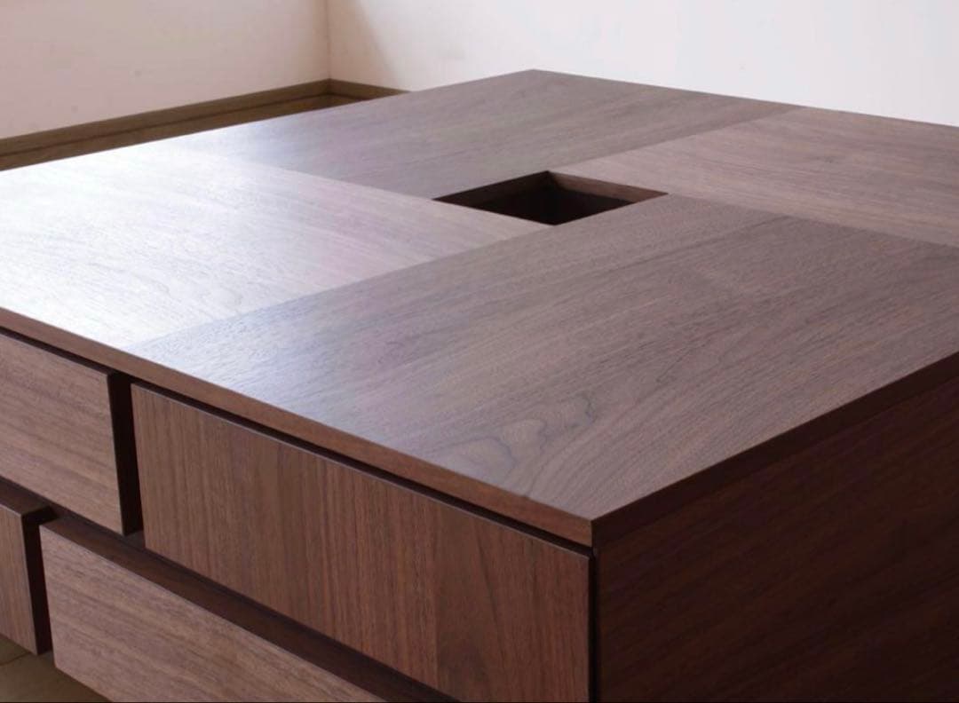 センターテーブル モダンな木製座卓（中央穴付き）