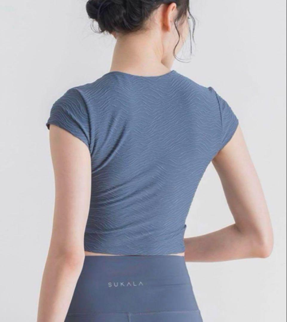 新品★SUKALA スモークブルーキャップスリープトップス Sサイズ ヨガウェア