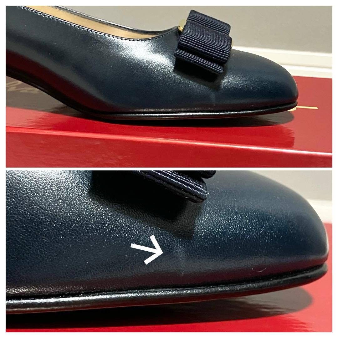 フェラガモ［パンプス］ヴァラ　ネイビー　レザー　ヒール　ゴールド　6C