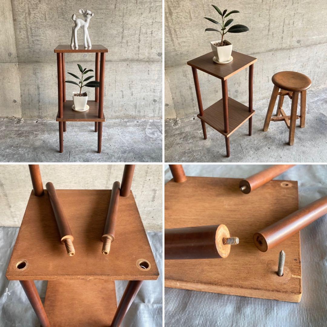 木製 ラック 飾り棚 電話台 サイドテーブル 花台 2段 木目調 昭和レトロ