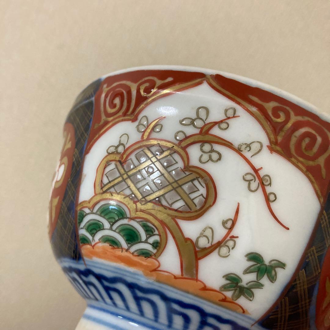 古伊万里　色絵染付間取　金襴手　丼　5客　蓋付碗　アンティーク　骨董　明治〜大正