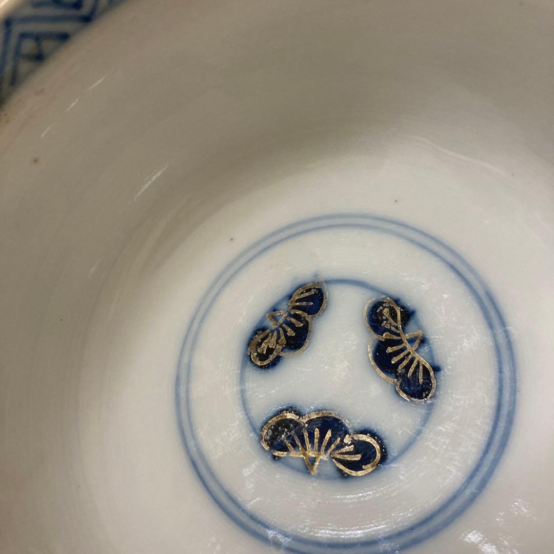 古伊万里　色絵染付間取　金襴手　丼　5客　蓋付碗　アンティーク　骨董　明治〜大正