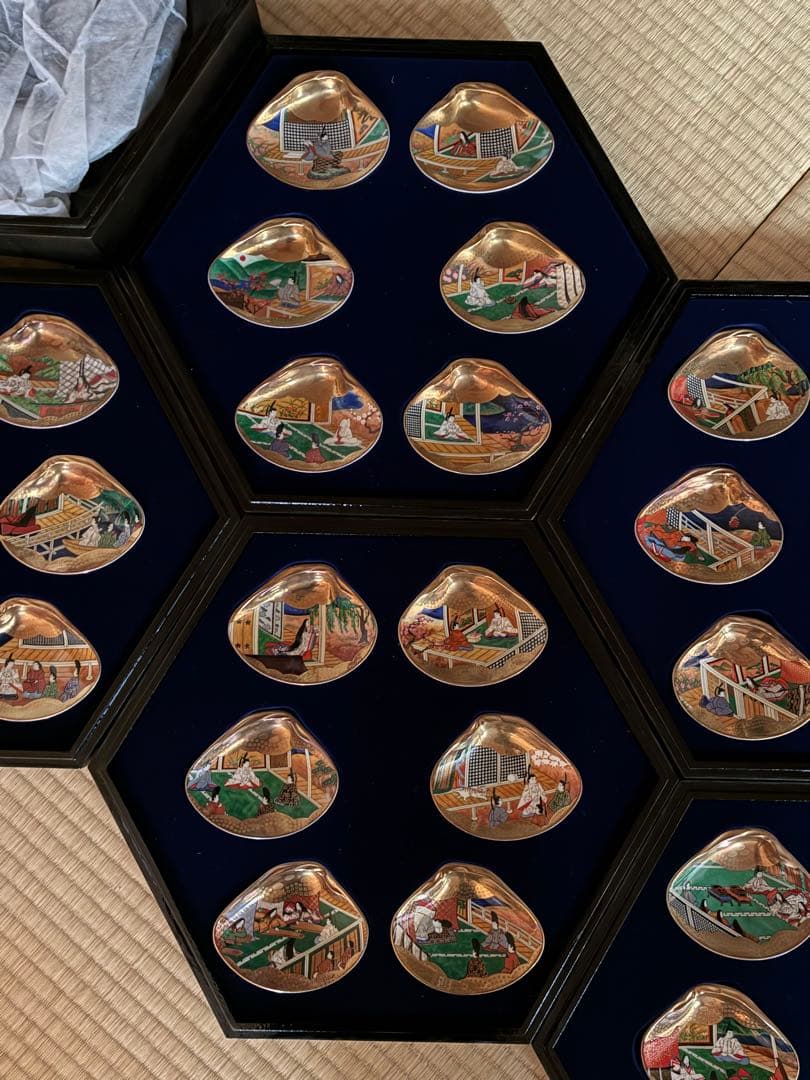 0002【蒔絵箱付・限定コレクション】源氏物語 貝合せ 貝絵皿54枚 光る君へ