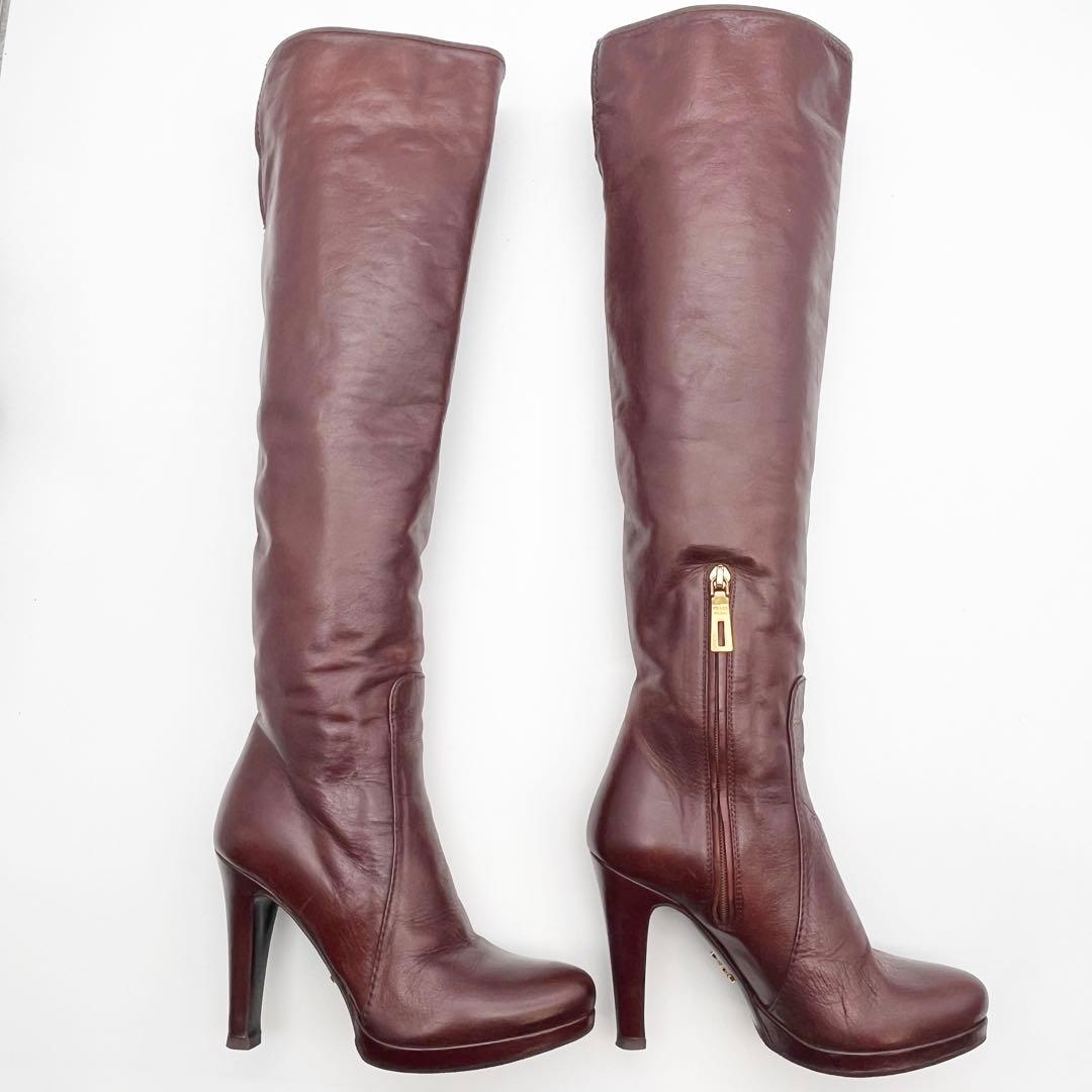 PRADA プラダ 4wayロングブーツ ブラウンレザー ベルトチャーム 21