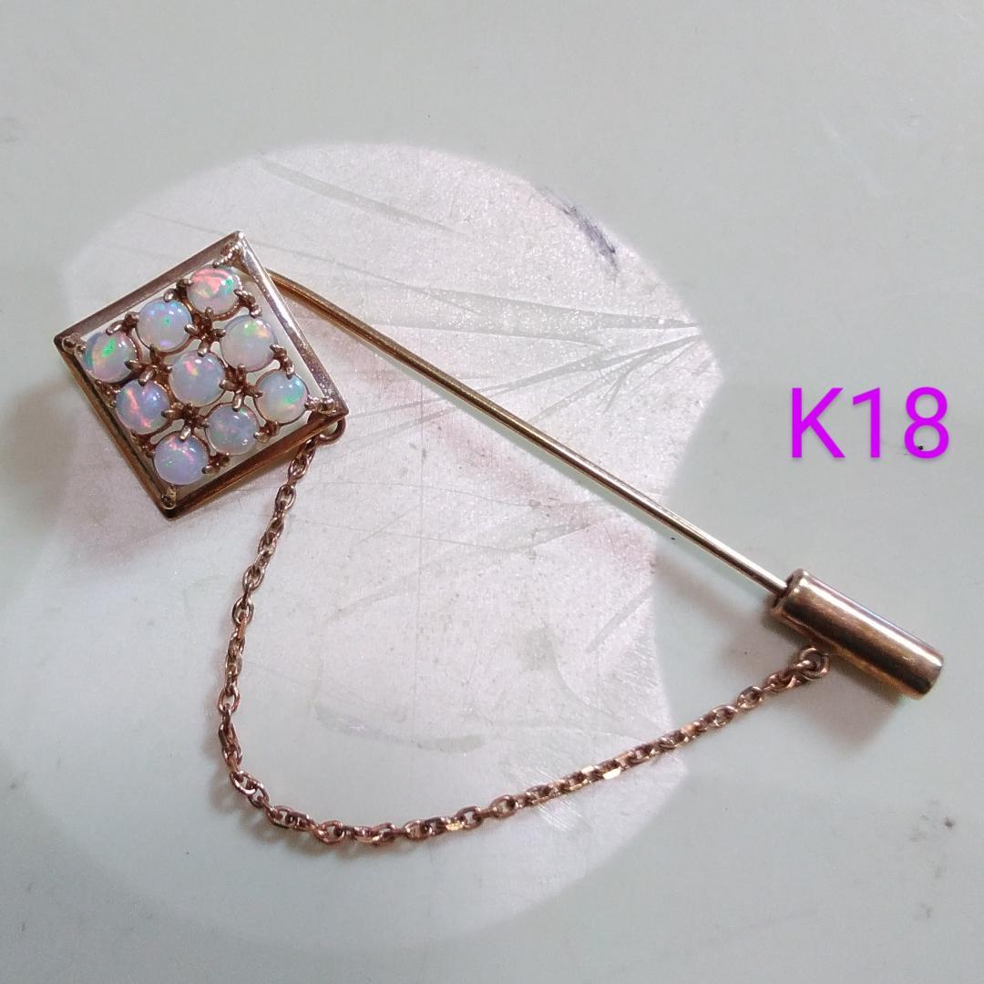 オパール K18 ラペルピン ブローチ スクエア　刻印あり