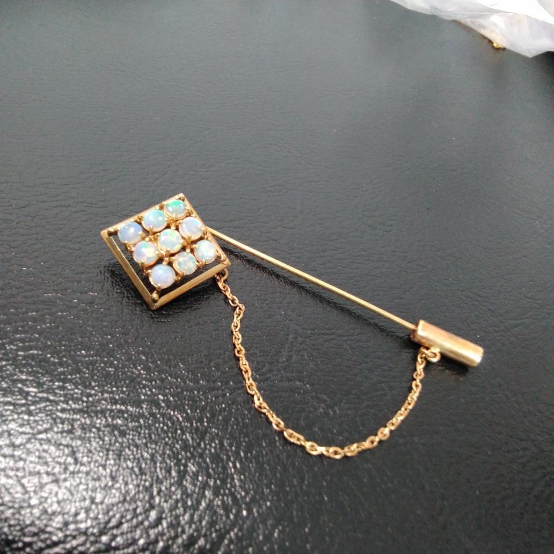 オパール K18 ラペルピン ブローチ スクエア　刻印あり