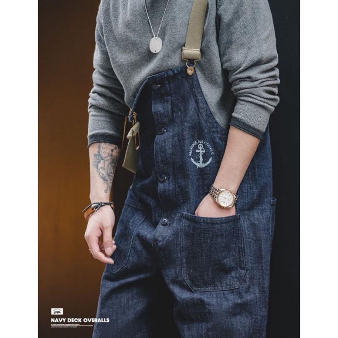 アメリカンレトロ海軍デッキオーバーオール デニム ベーシック オールインワン