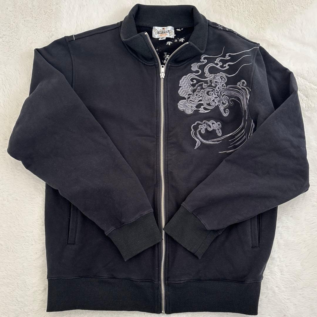 絡繰魂 224068 昇天龍×桜吹雪 刺繍 ジップアップ ジャージ スウェットL