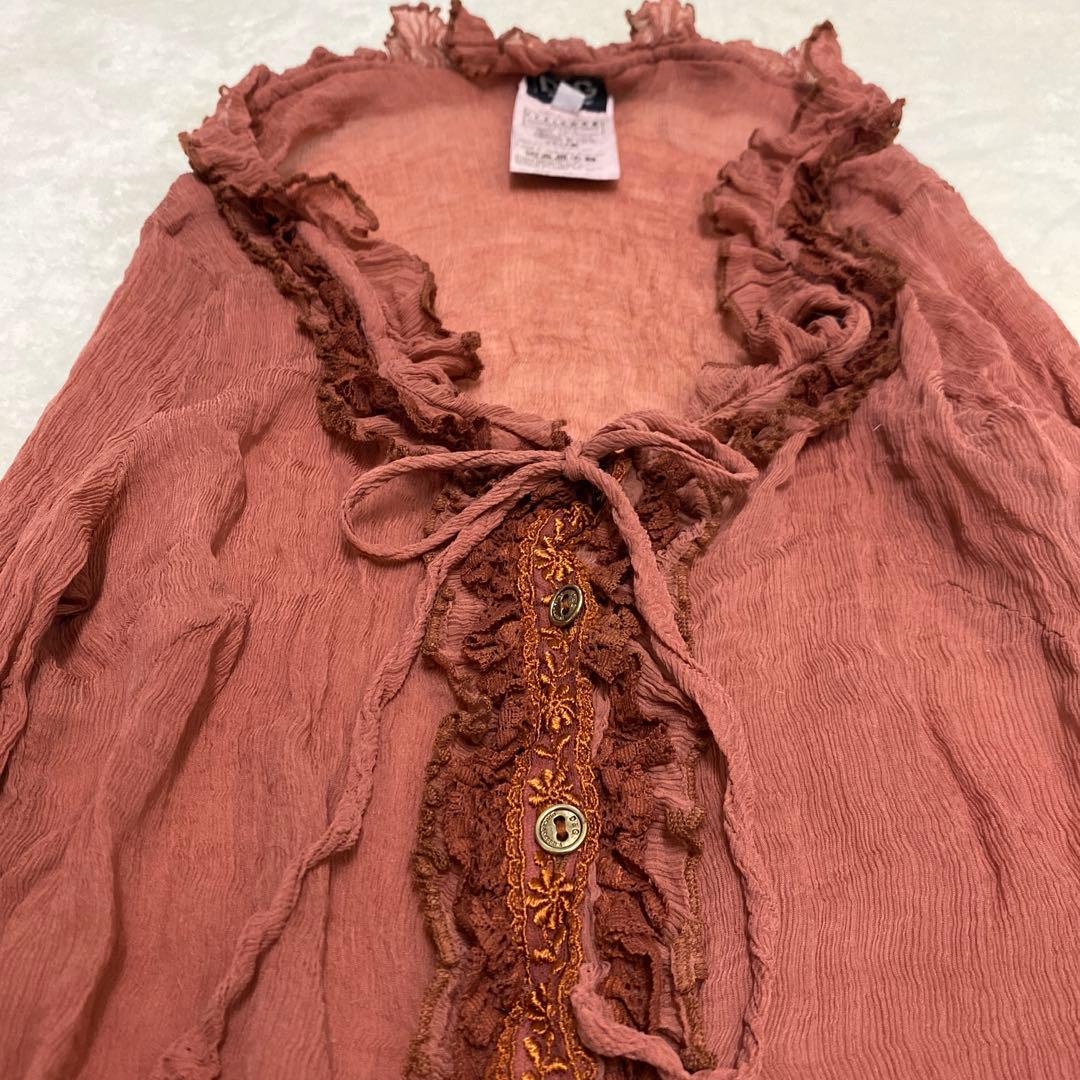 【DOLCE & GABBANA 】レースフリル　　シアーブラウスシルク100%