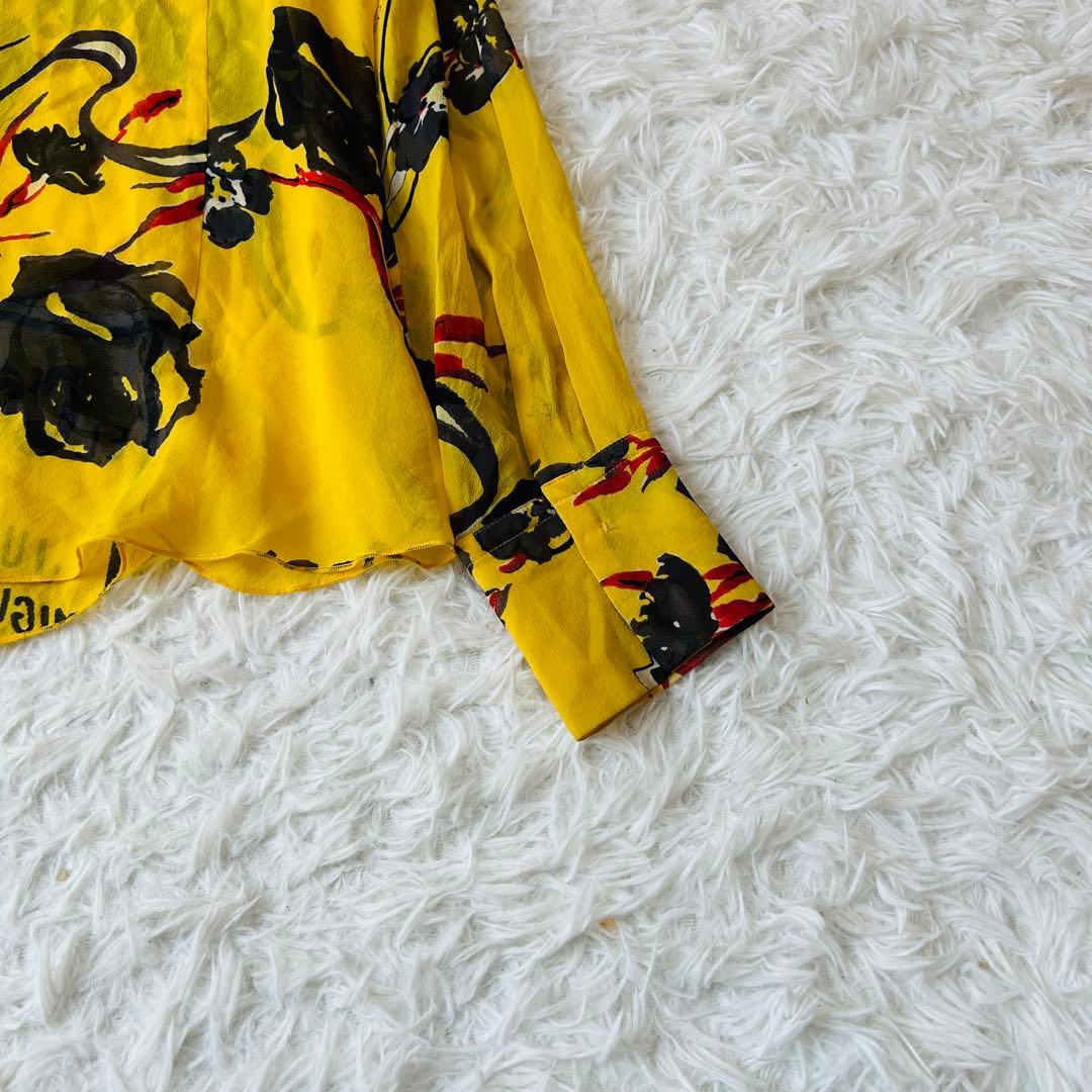 ICEBERG イタリア製 シルク 総柄 長袖シャツ イエロー M相当 620