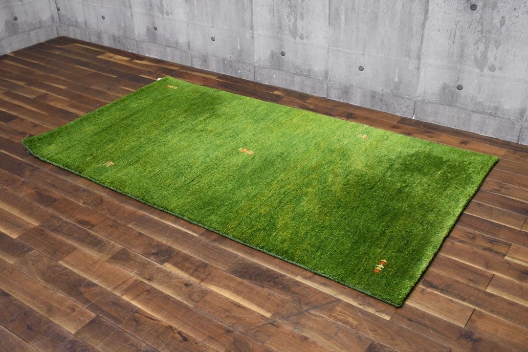 EFK115 展示品 ギャッベ 手織り ウール100% グリーン ラグ 絨毯