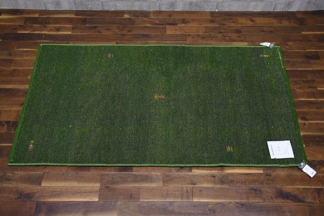 EFK115 展示品 ギャッベ 手織り ウール100% グリーン ラグ 絨毯