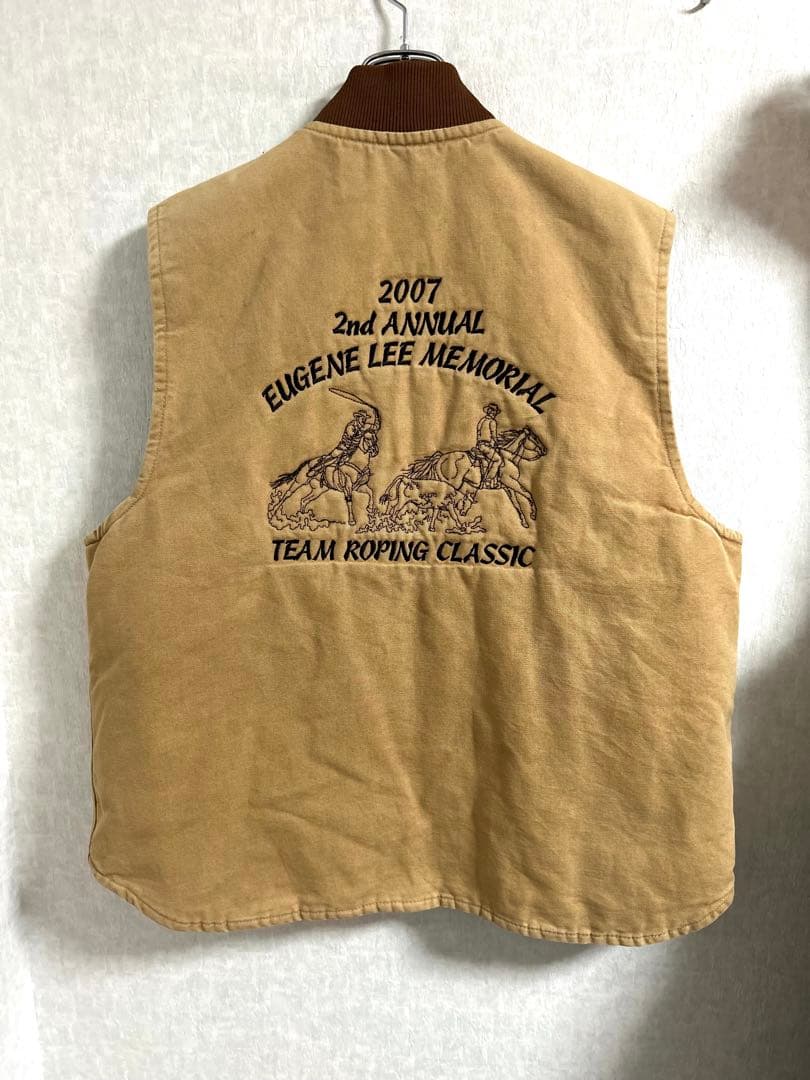 【希少】 carhartt カーハートダックベスト XL ベージュ 刺繍ロゴ