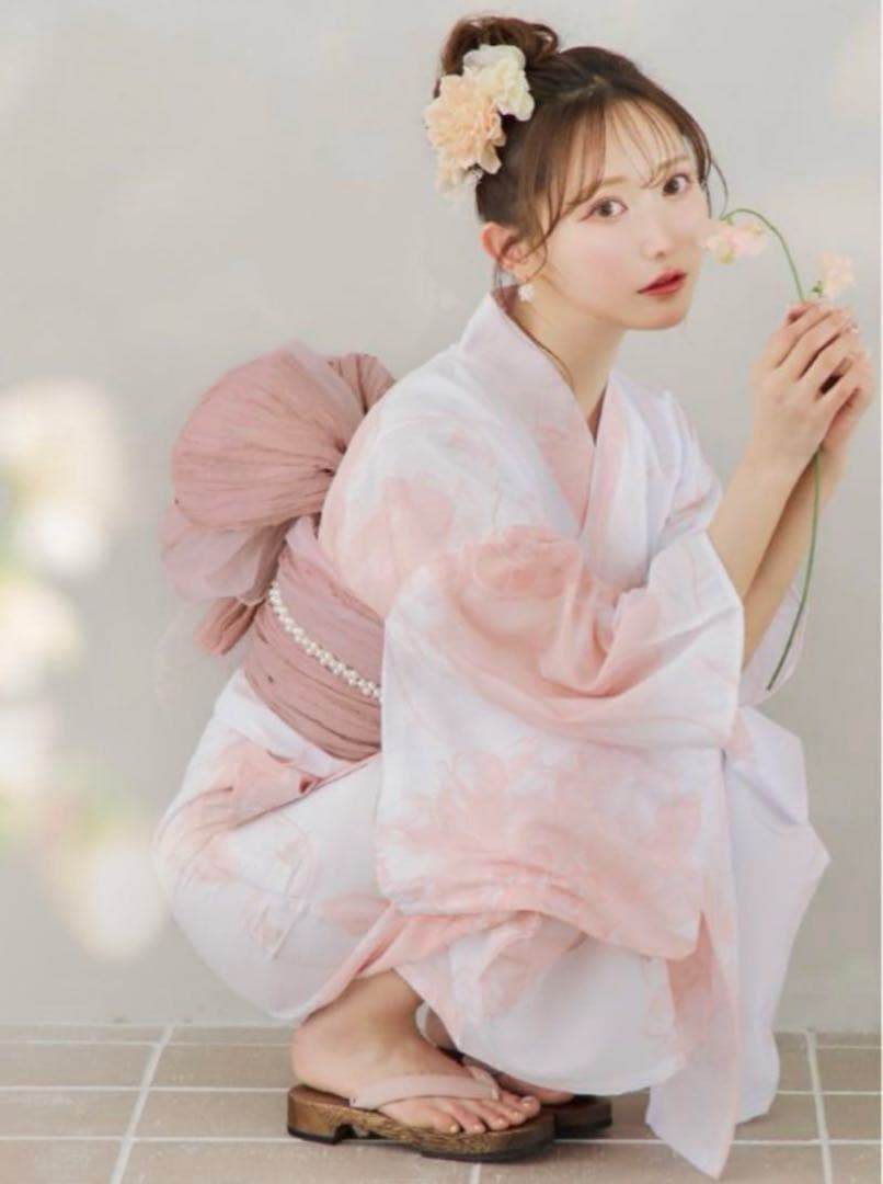 sugarニュアンスピンクフラワー浴衣