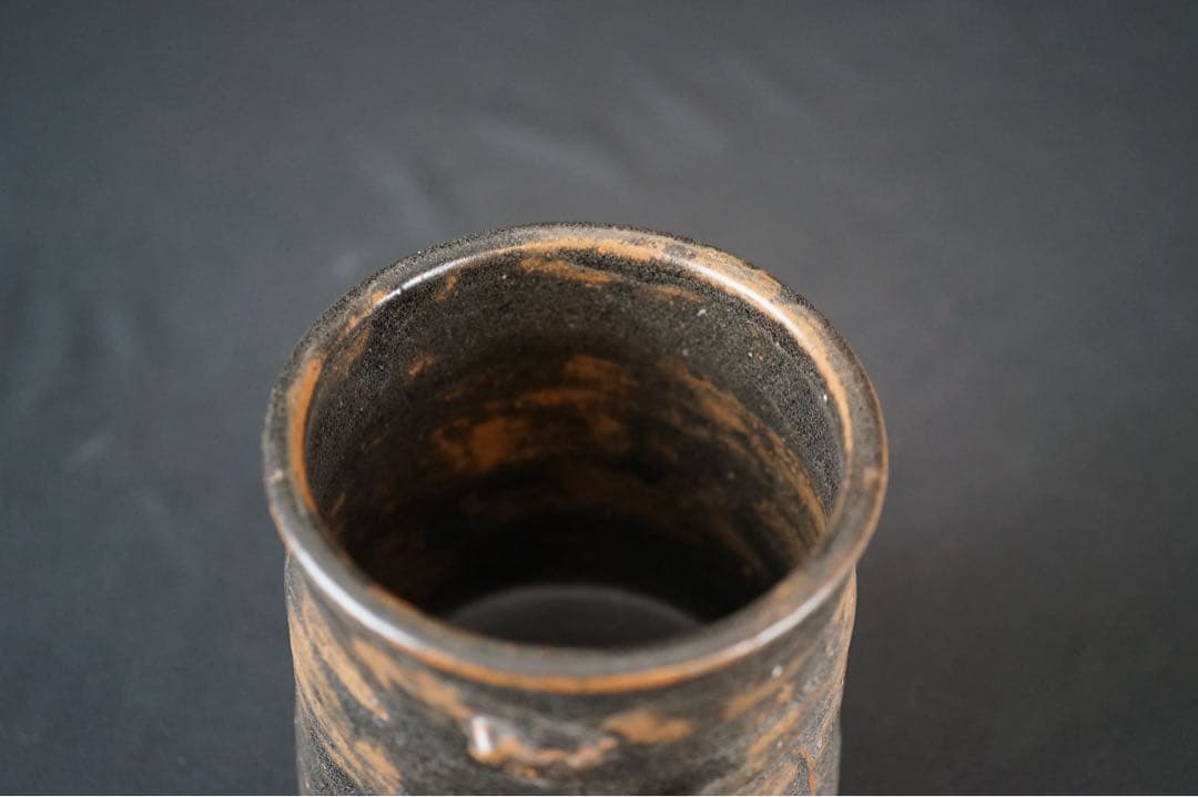 祖母懐 古瀬戸釉 一重口耳付水指 紫野歓渓 書付 共箱 茶道具