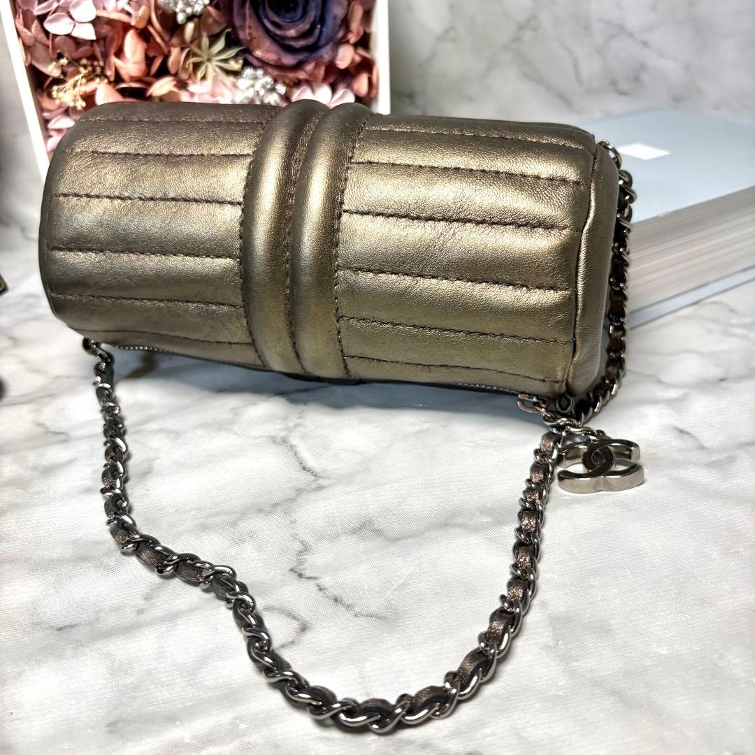 ♡激レア♡CHANEL ハンドバッグ メタリックグレー チェーンハンドル レザー