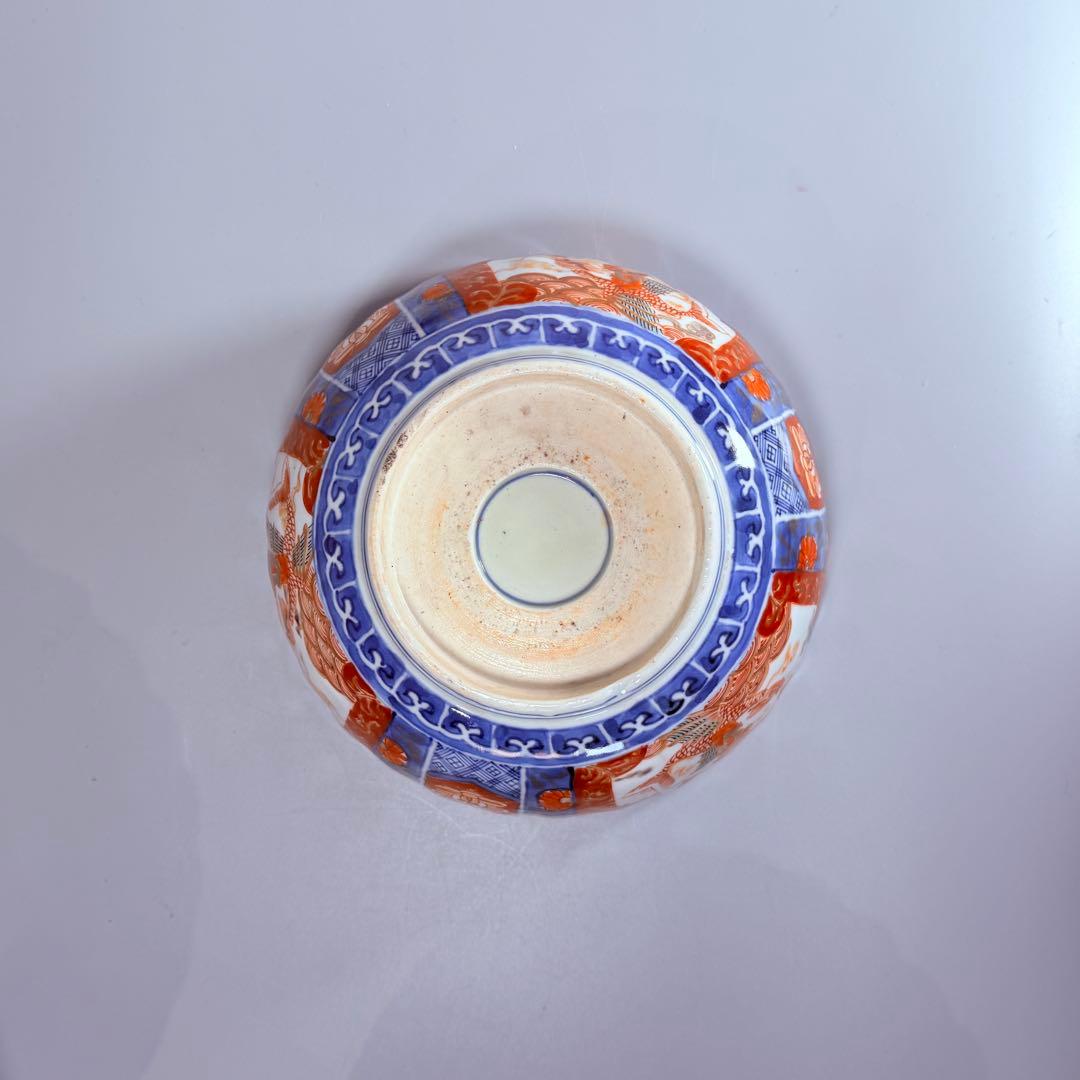 古伊万里　大聖寺伊万里　染錦三方龍仙人菊花型鉢　三ツ鉢揃い　黄仁覧図　特上品