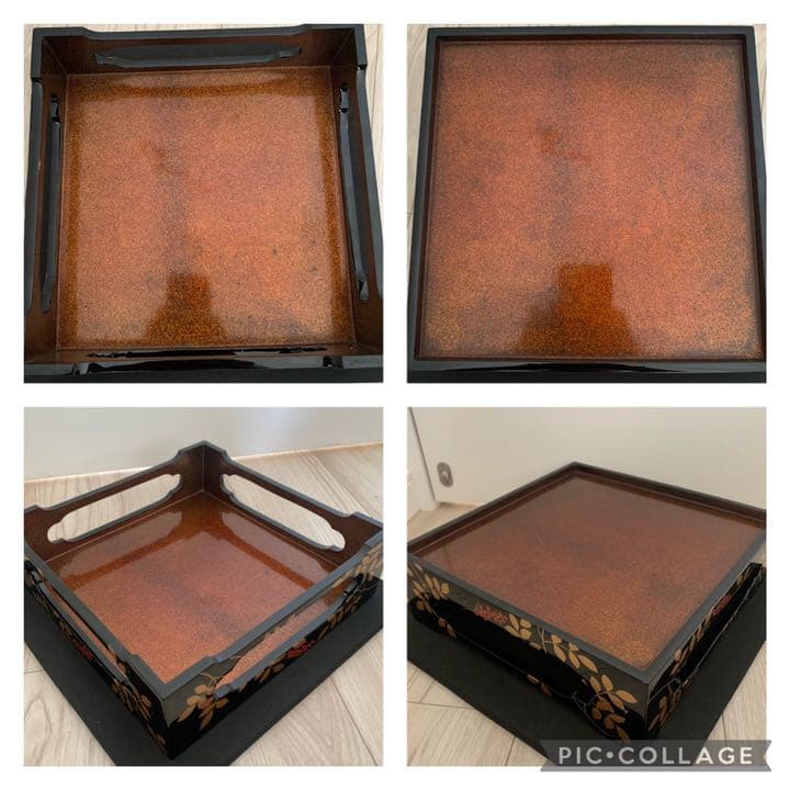 極上 南天蒔絵 呂色内梨子地 小重 台座付 四段重 木製漆器 重箱 お重