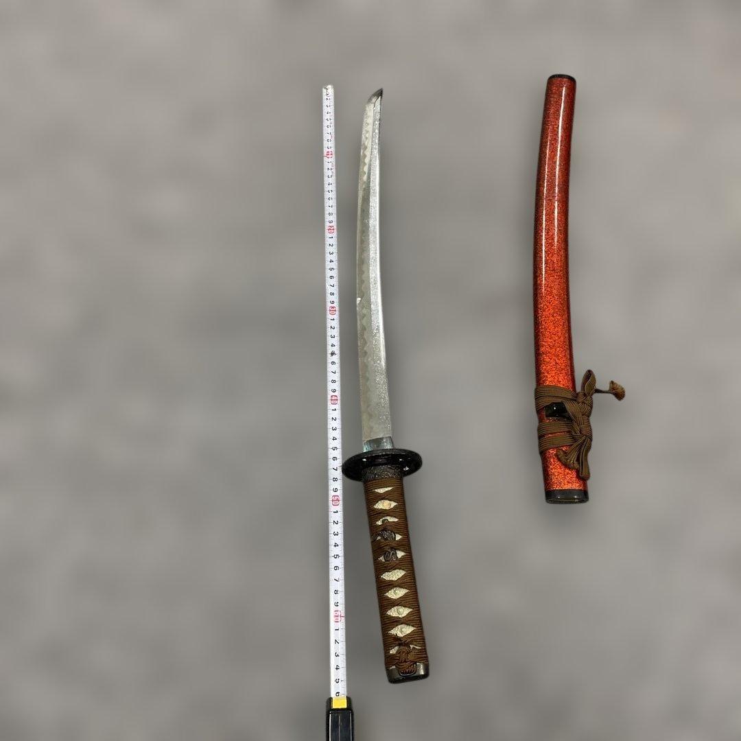 未開刃，模造刀、白鞘 刀 剣 長尺模造刀 模擬刀 劇亀甲模様の反り刀 赤い鞘付き