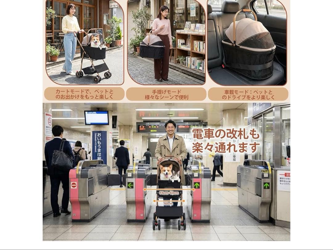 2026防水60cmゆりかご・多頭】TRAIL TAIL ペットカート 多頭