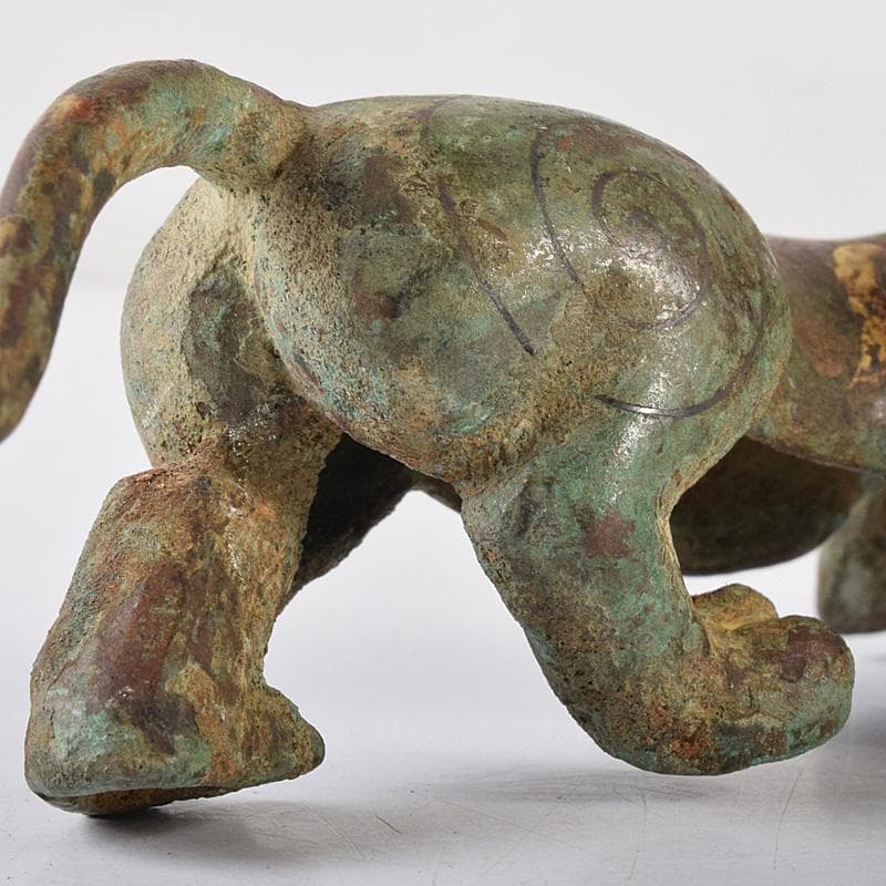 中国　古銅青銅鍍金　虎噬鹿　置物　M　R8096