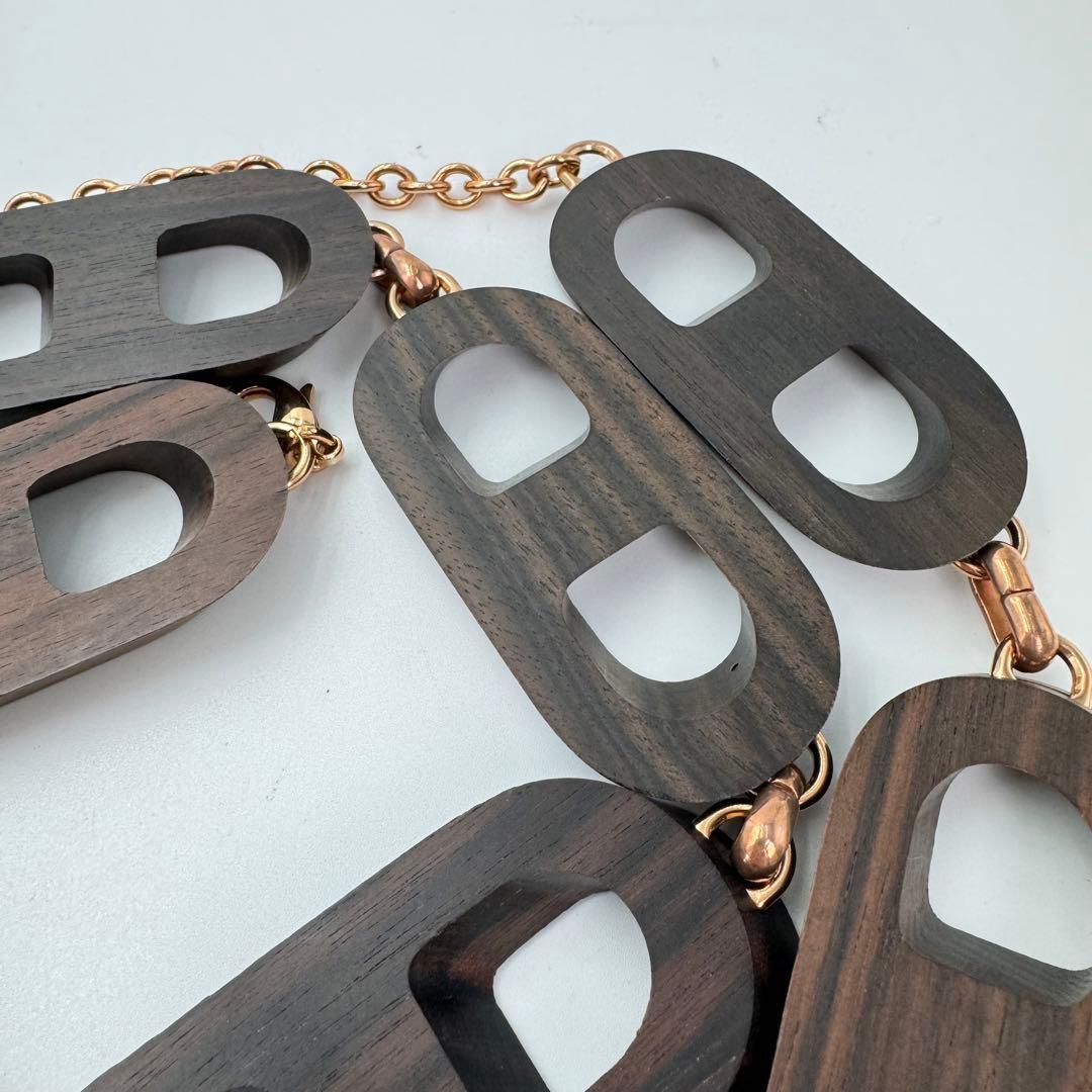 【希少】CELINE チェーンベルト　ウッド　ゴールド　マカダム　ロゴ