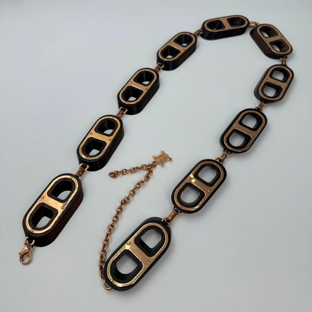 【希少】CELINE チェーンベルト　ウッド　ゴールド　マカダム　ロゴ